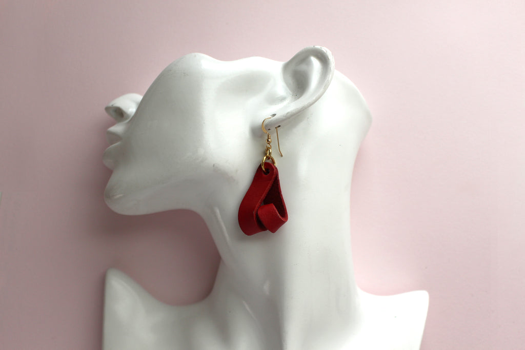 The Carla Small Leather Earrings - Red