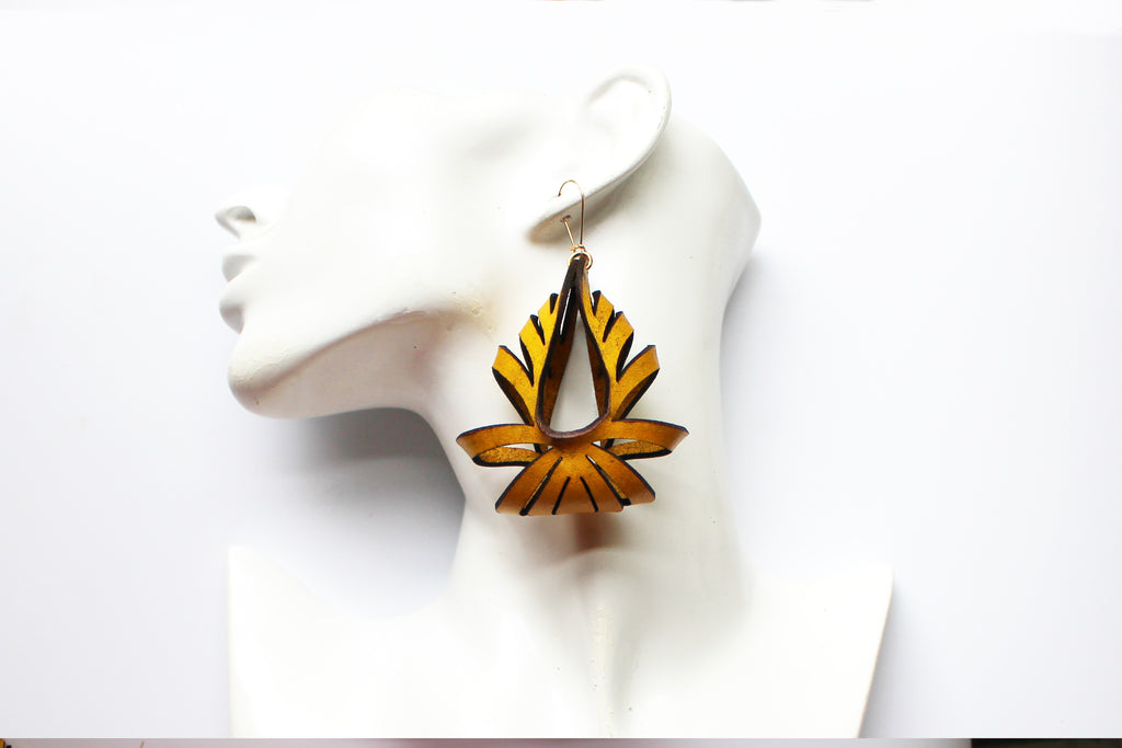 Ava Large Leather Earrings - Yellow Ochre (Hand Dyed)