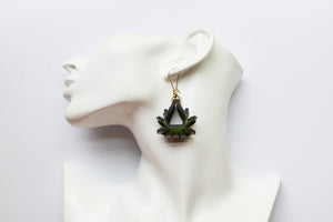 Ava Mini Leather Earrings - Olive Green