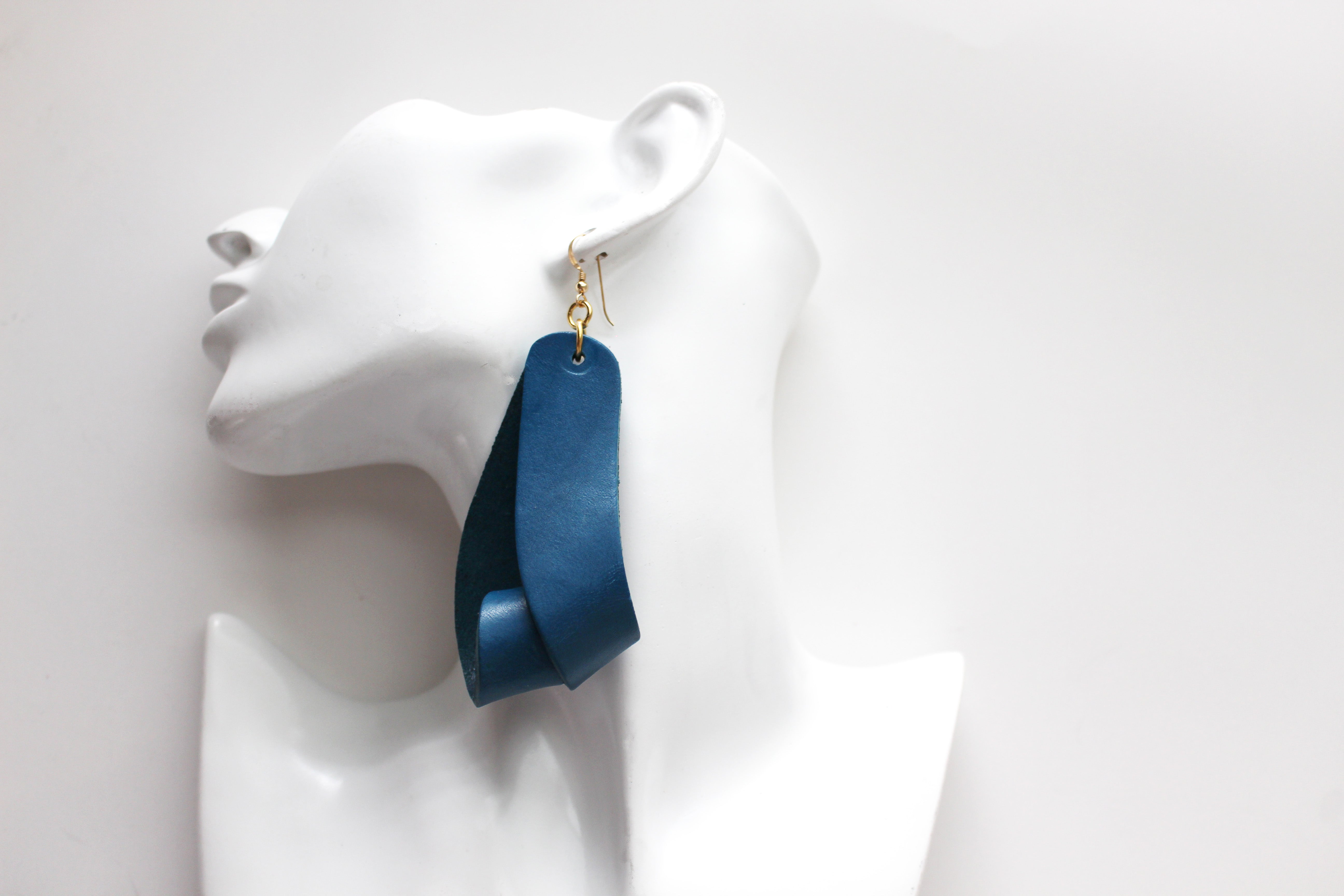 The Carla Large Leather Earrings - Admiral Blue