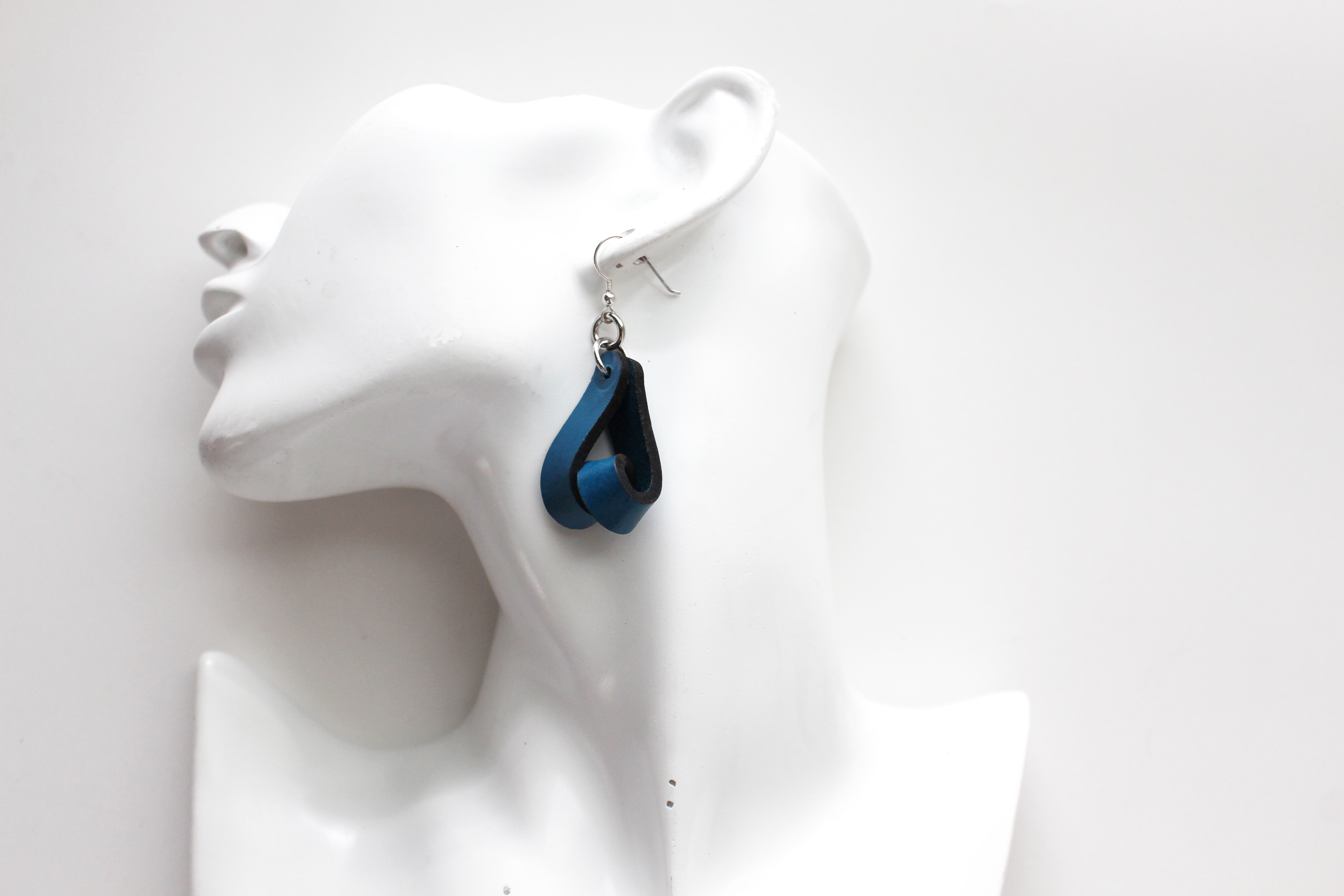 The Carla Small Leather Earrings - Admiral Blue