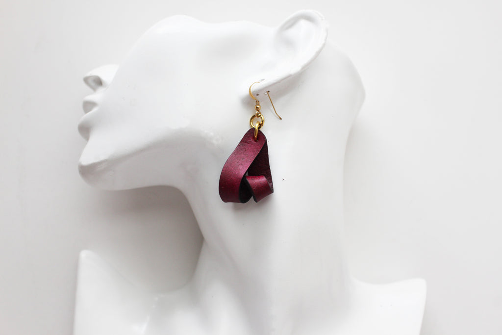 The Carla Small Leather Earrings - Merlot (Hand Dyed)