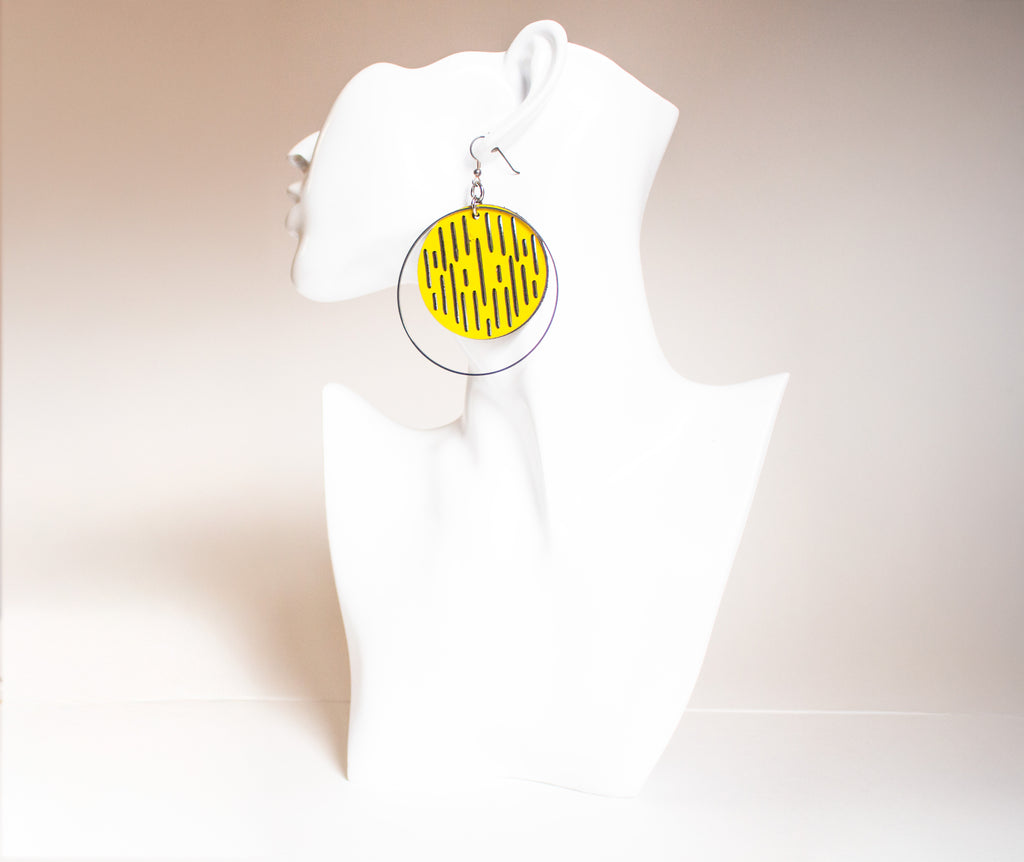 Jazmine Large Leather Earrings - Lemon