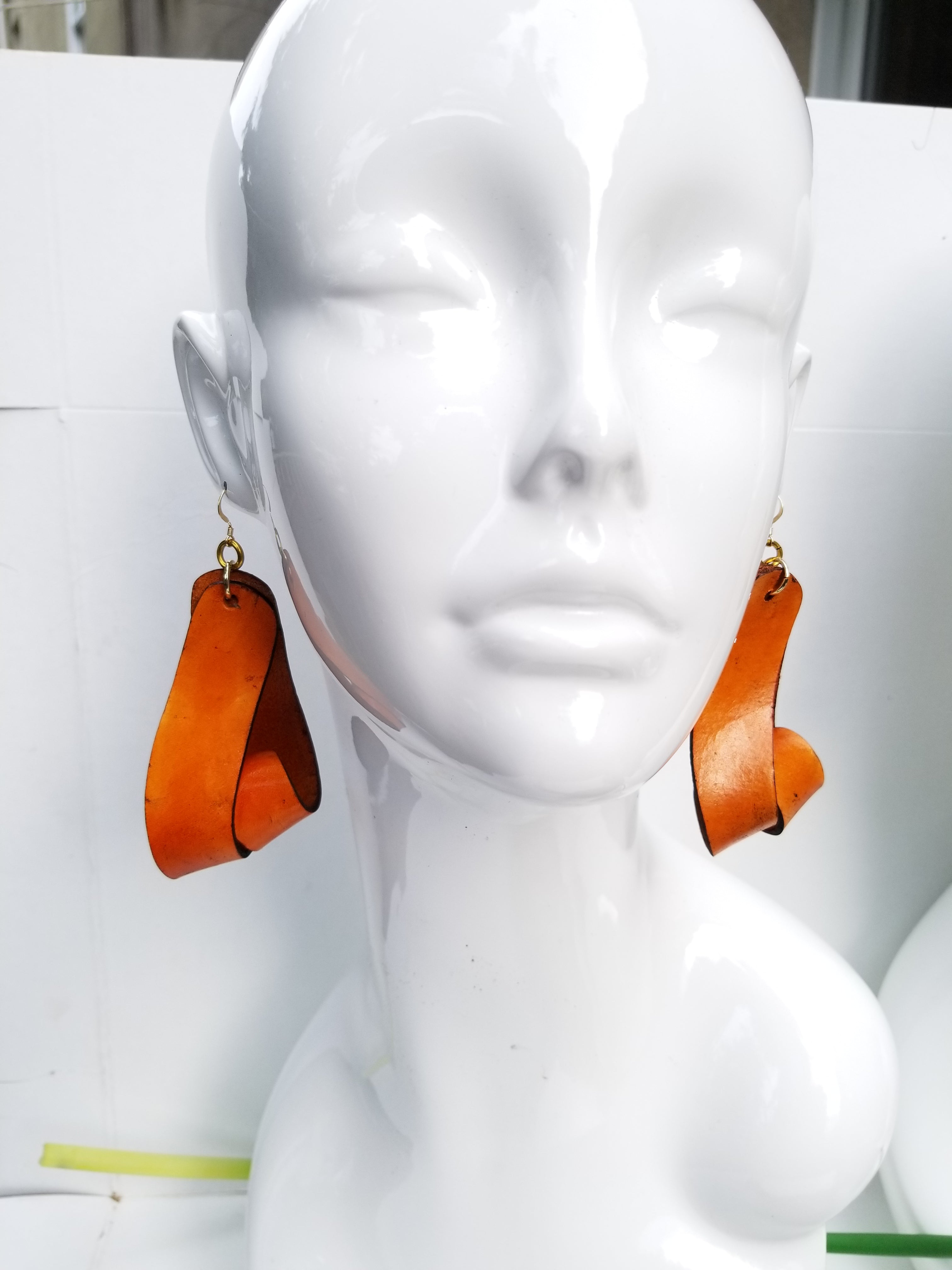 The Carla Large Leather Earrings - Tan (Hand Dyed) - Amber Poitier Inc.