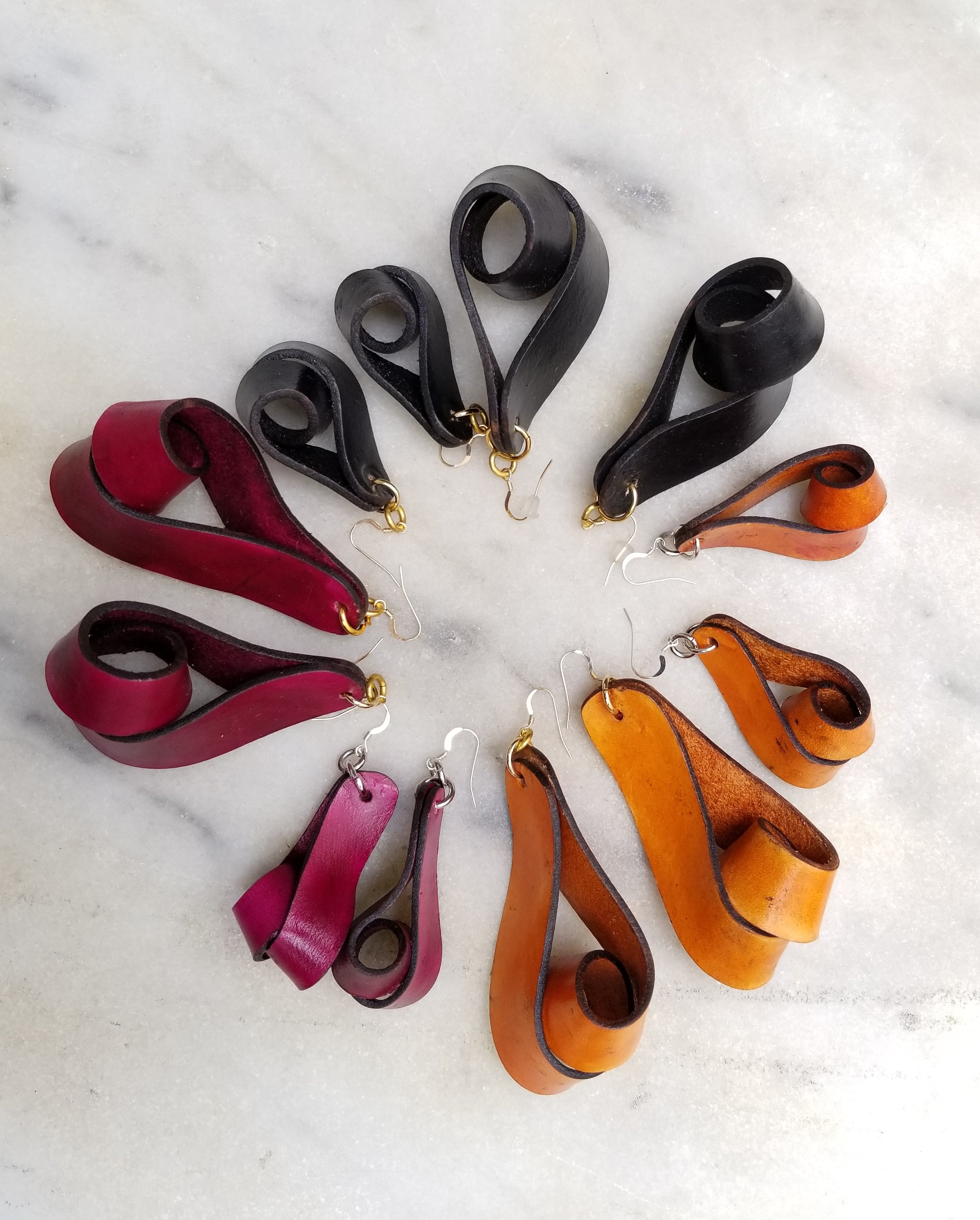 The Carla Medium Leather Earrings - Merlot (Hand Dyed) - Amber Poitier Inc.