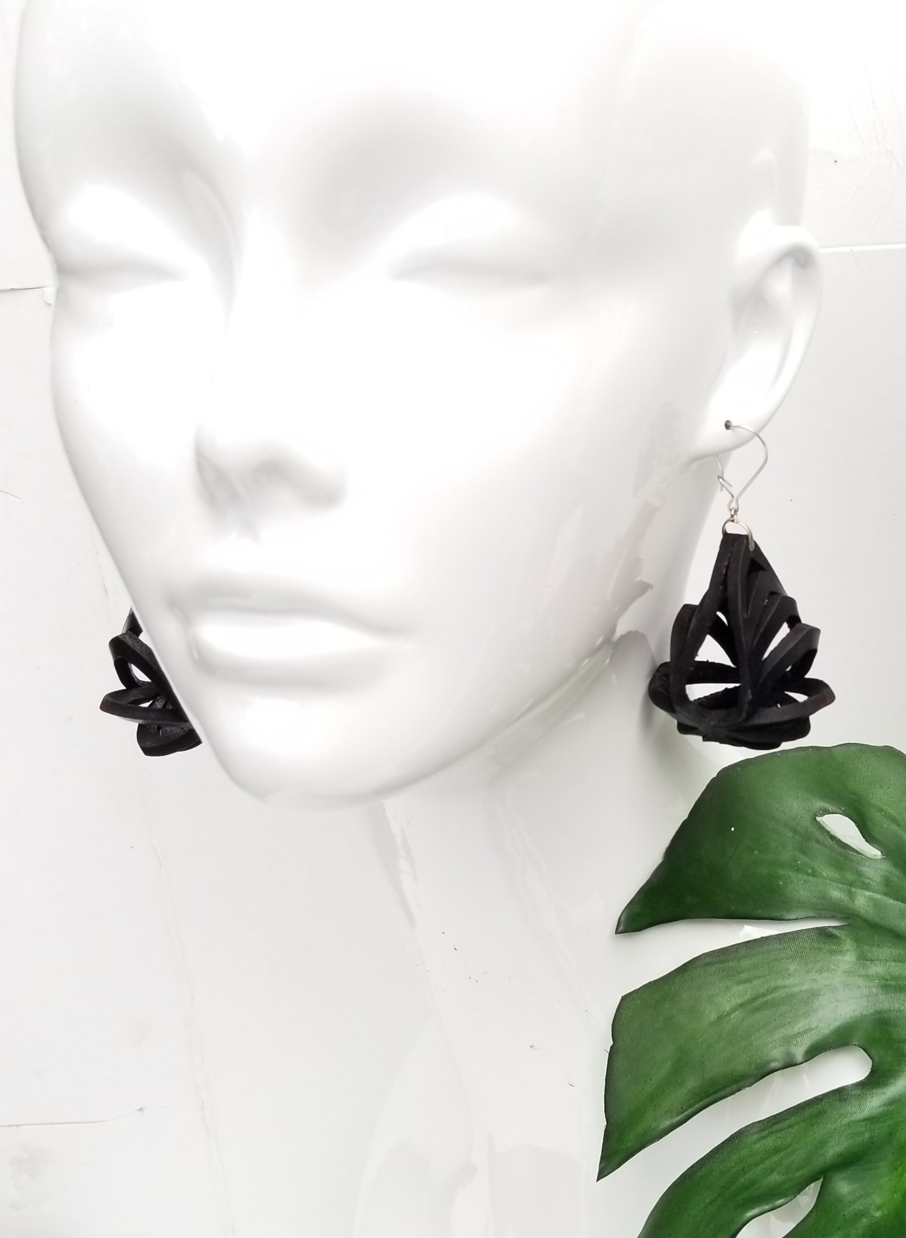 Ava Medium Leather Earrings - Black - Amber Poitier Inc.
