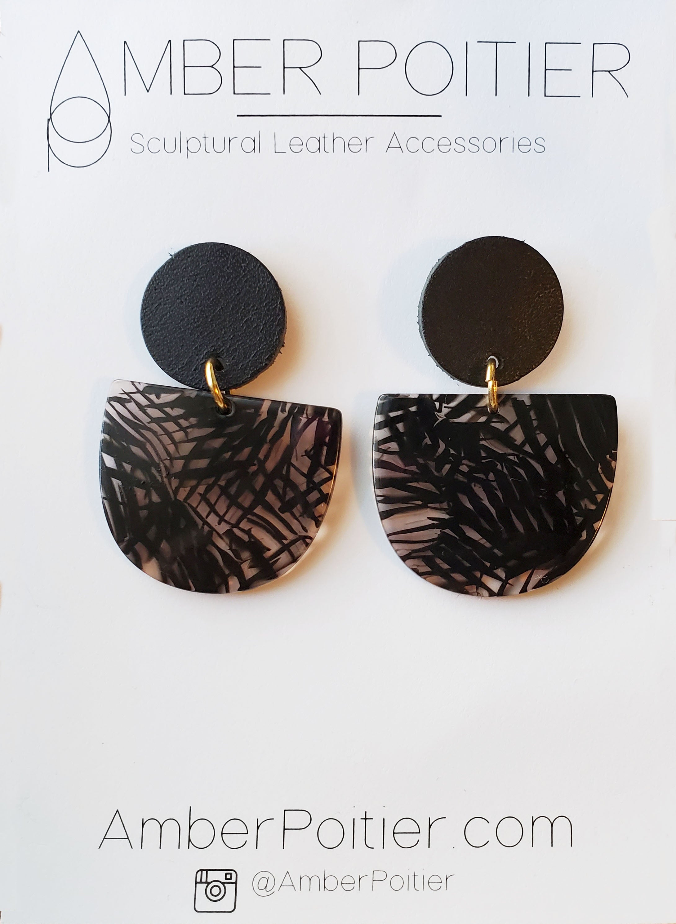 Tori - Leather and Black and Clear Resin Semi Circle