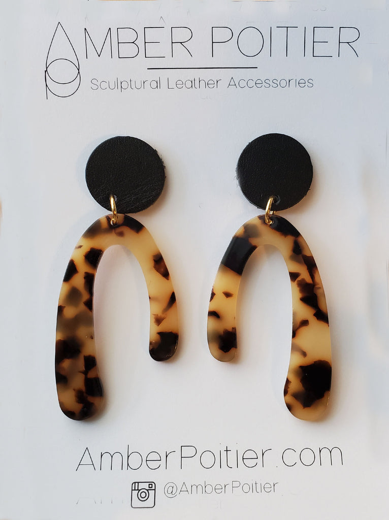 Marsha - Leather and Black and White Tortoise Shell Resin