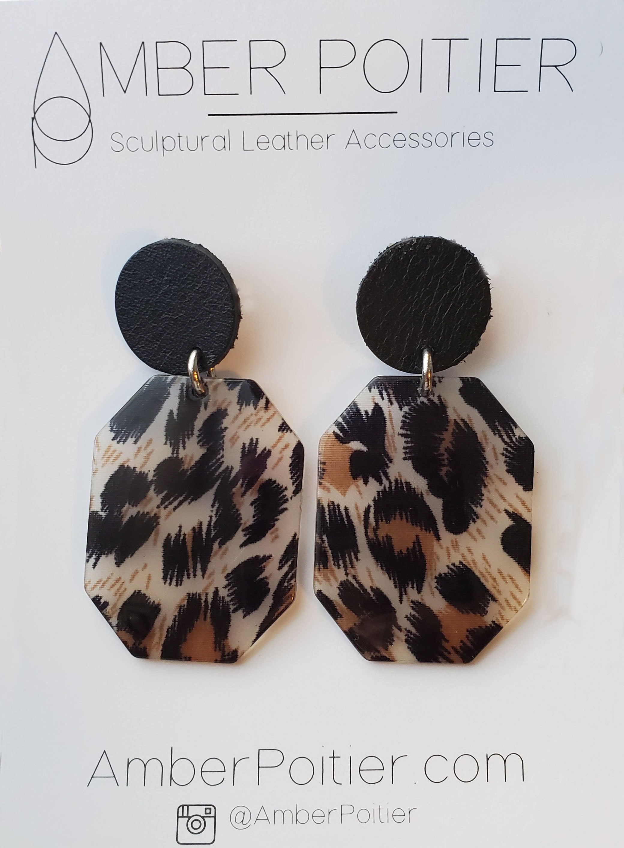 Katherine - Black Leather and Leopard Resin