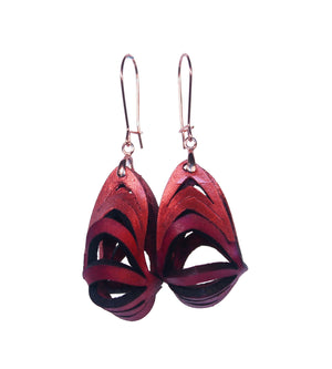 Ava Mini Metallic Leather Earrings - Merlot with Rose Gold tip - Amber Poitier Inc.