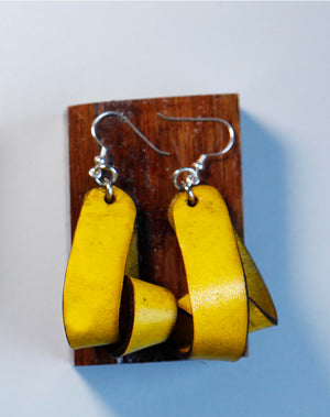 The Carla Medium Leather Earrings - Yellow (Hand Dyed) - Amber Poitier Inc.