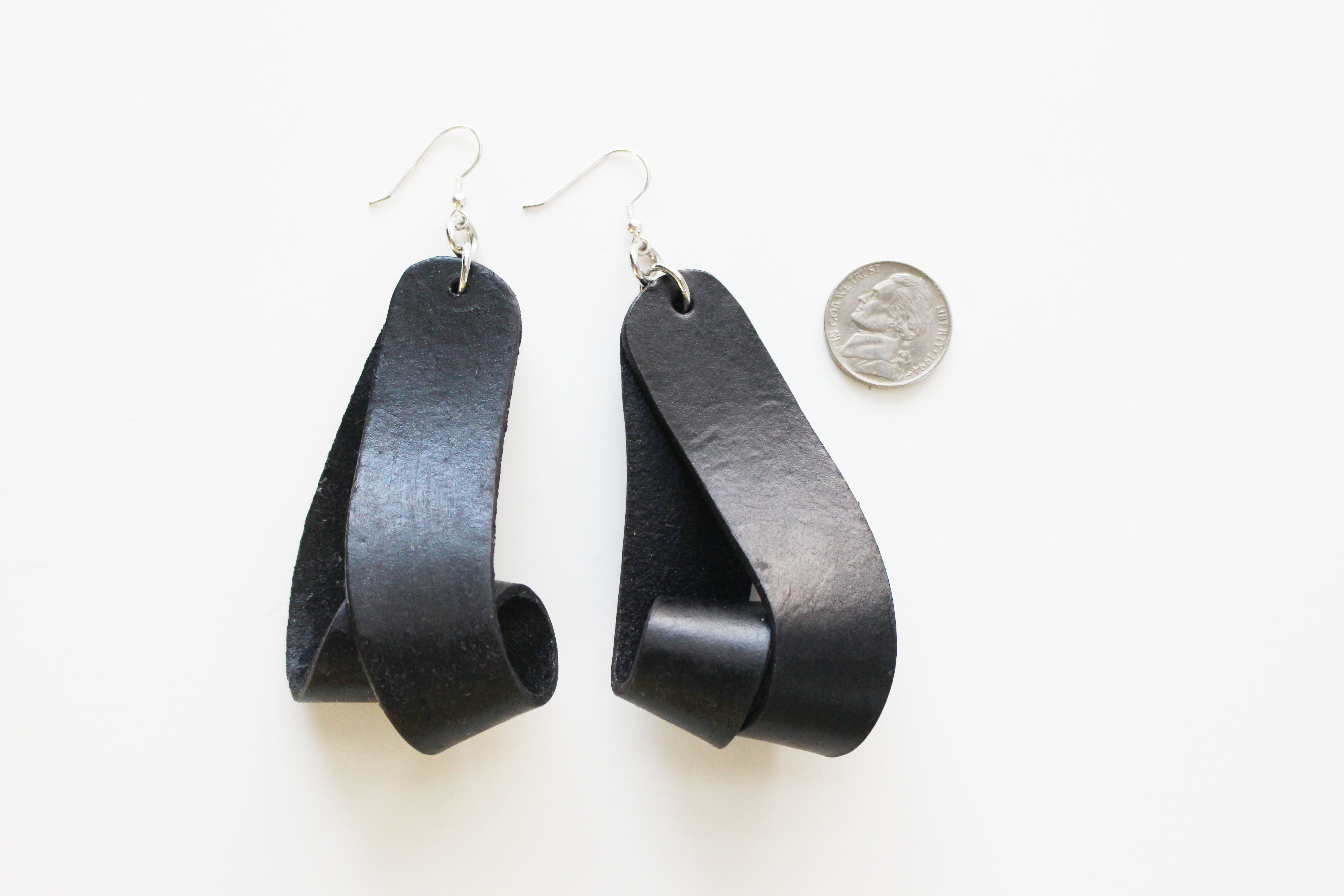 The Carla Large Leather Earrings - Black (Hand Dyed)