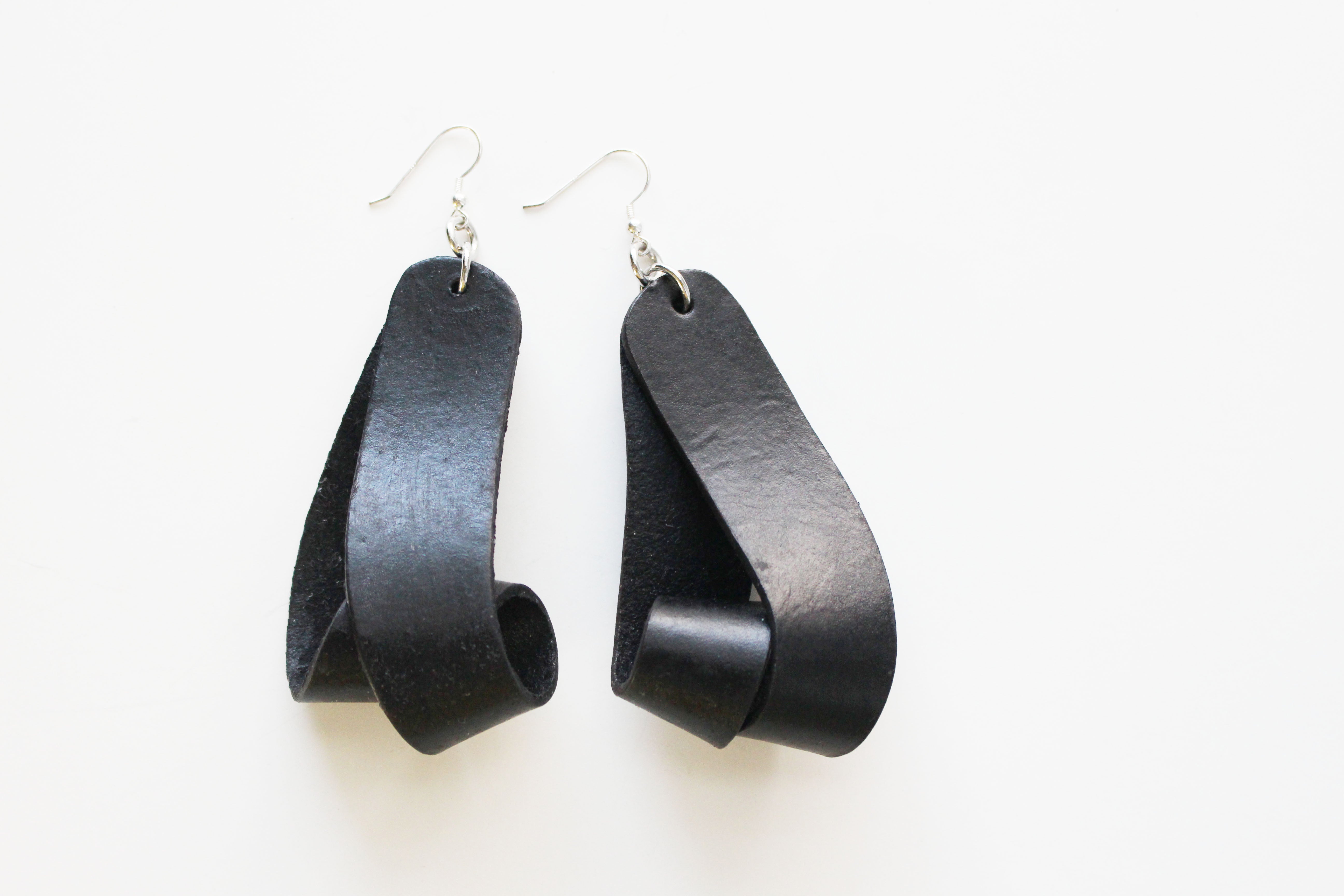 The Carla Large Leather Earrings - Black (Hand Dyed)
