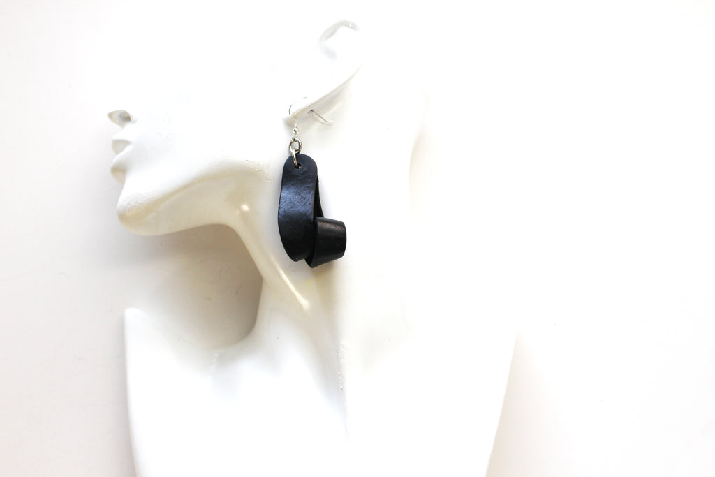 The Carla Medium Leather Earrings - Black (Hand Dyed)