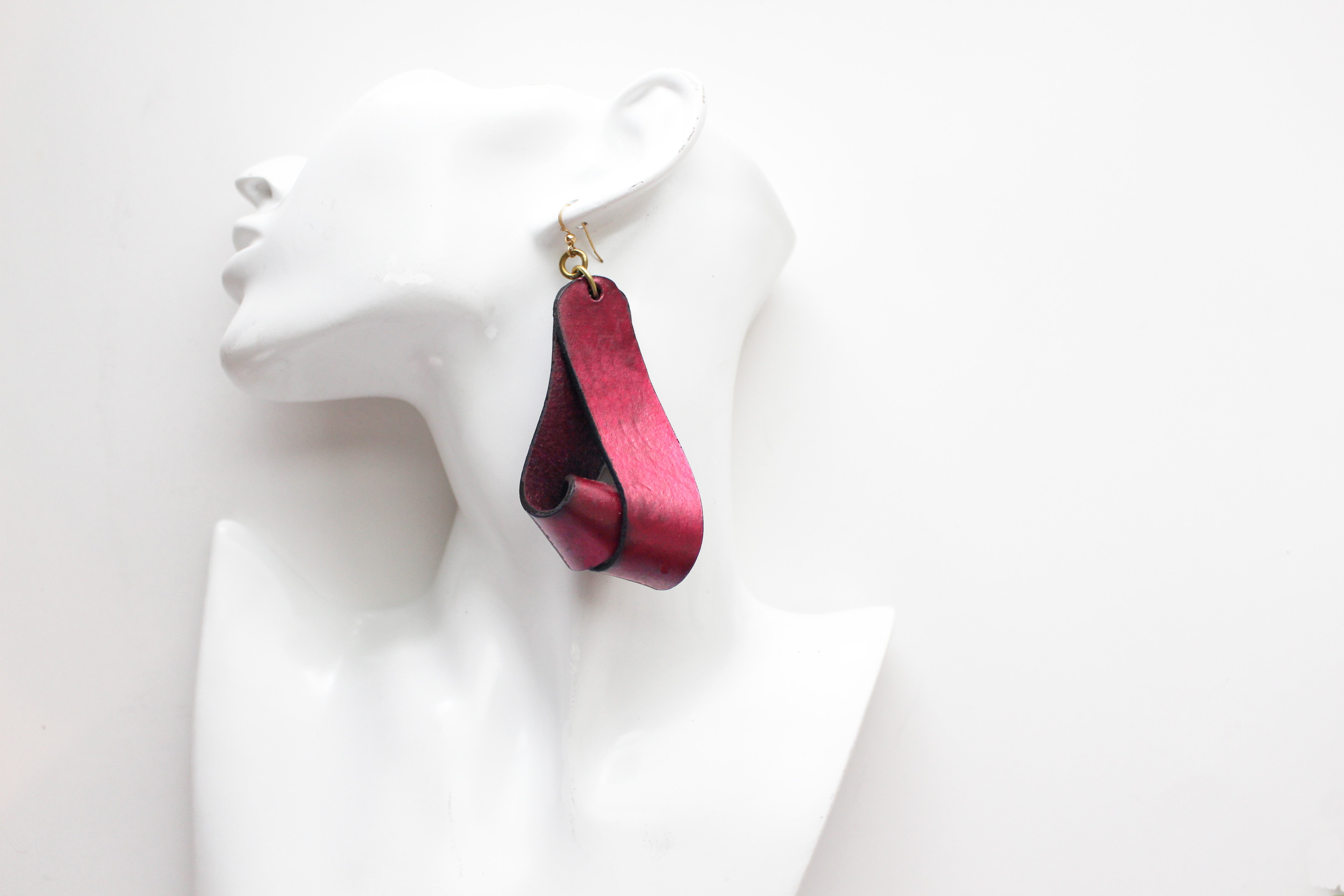 The Carla Large Leather Earrings - Merlot (Hand Dyed)
