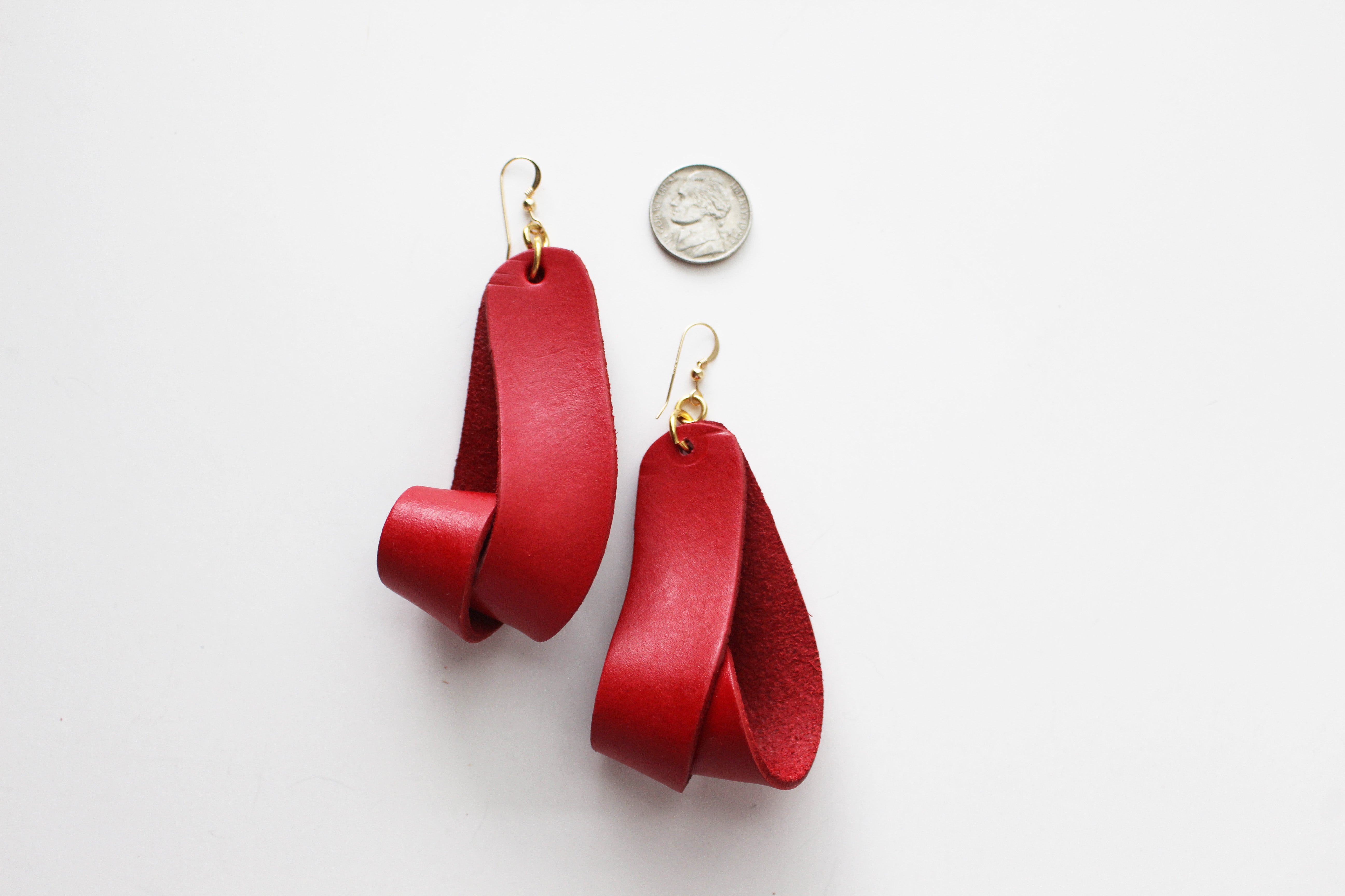 The Carla Large Leather Earrings - Red