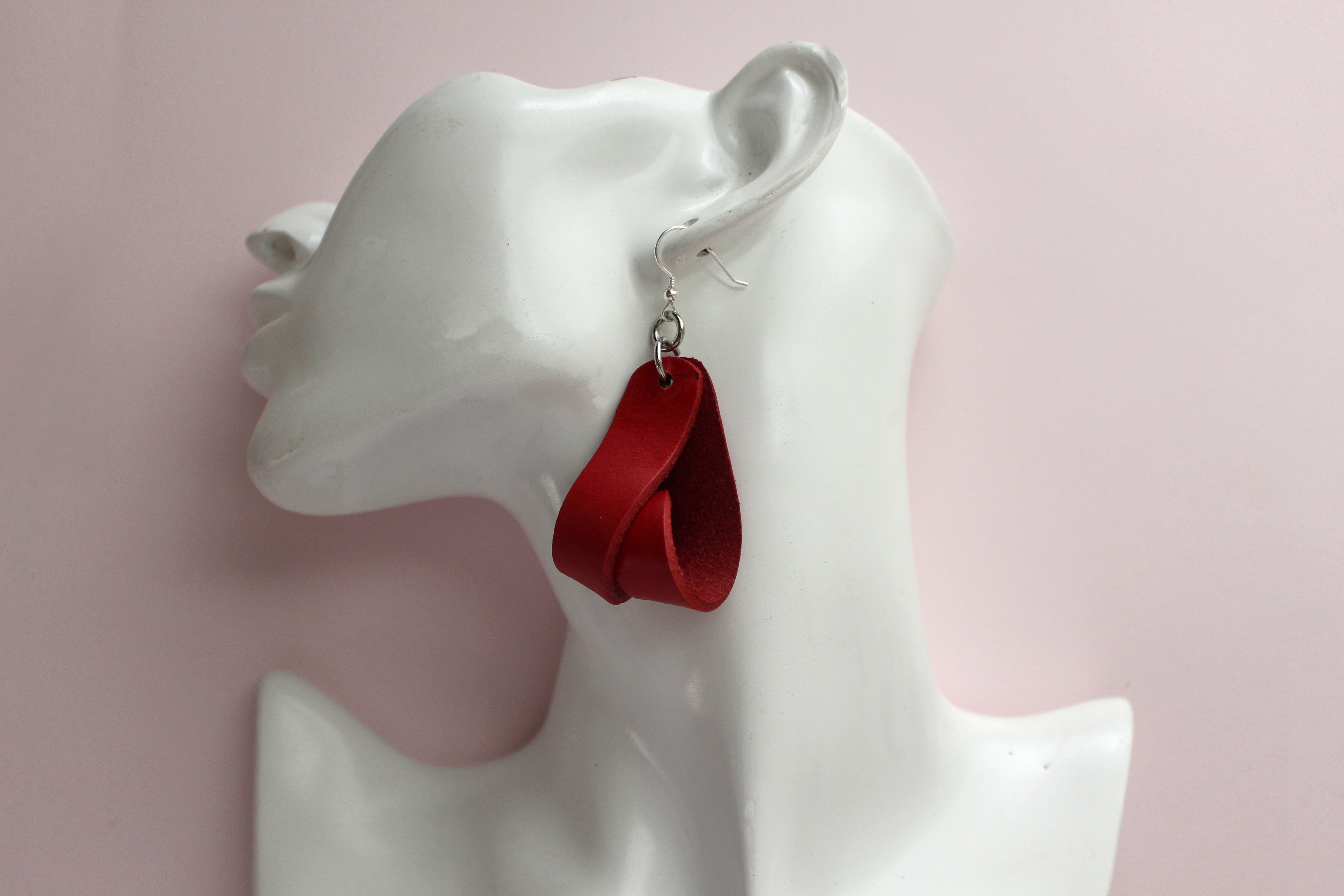 The Carla Medium Leather Earrings - Red