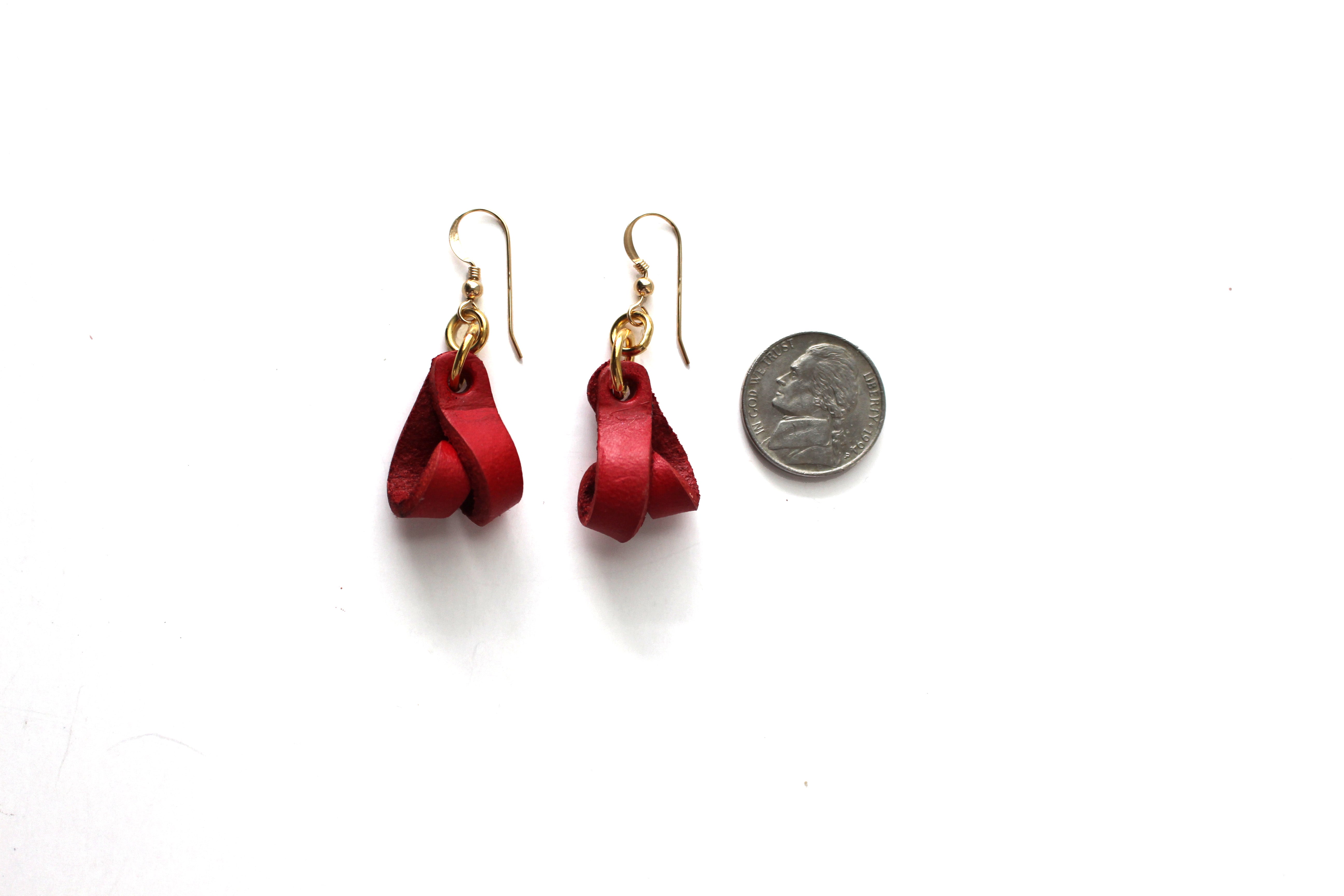 The Carla Mini Leather Earrings - Red