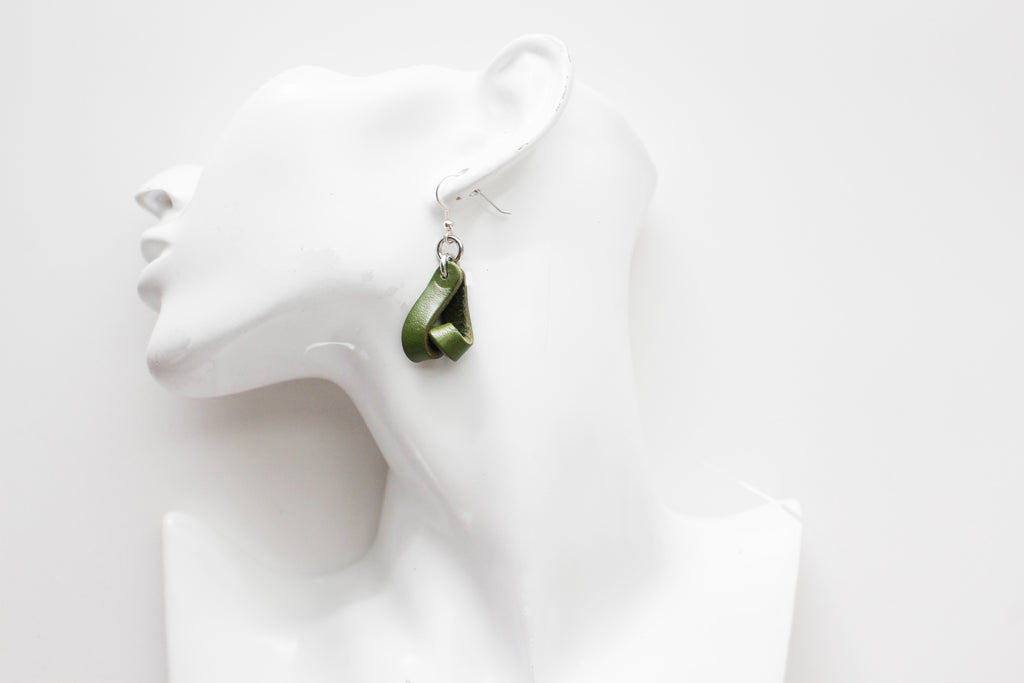 The Carla Mini Leather Earrings - Olive Green