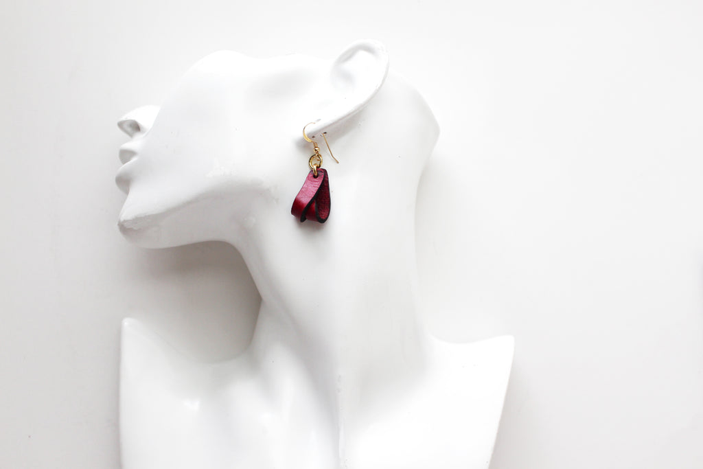 The Carla Mini Leather Earrings - Merlot (Hand Dyed)
