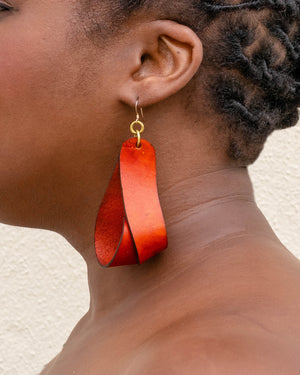 The Carla Large Leather Earrings - Rust (Hand Dyed)
