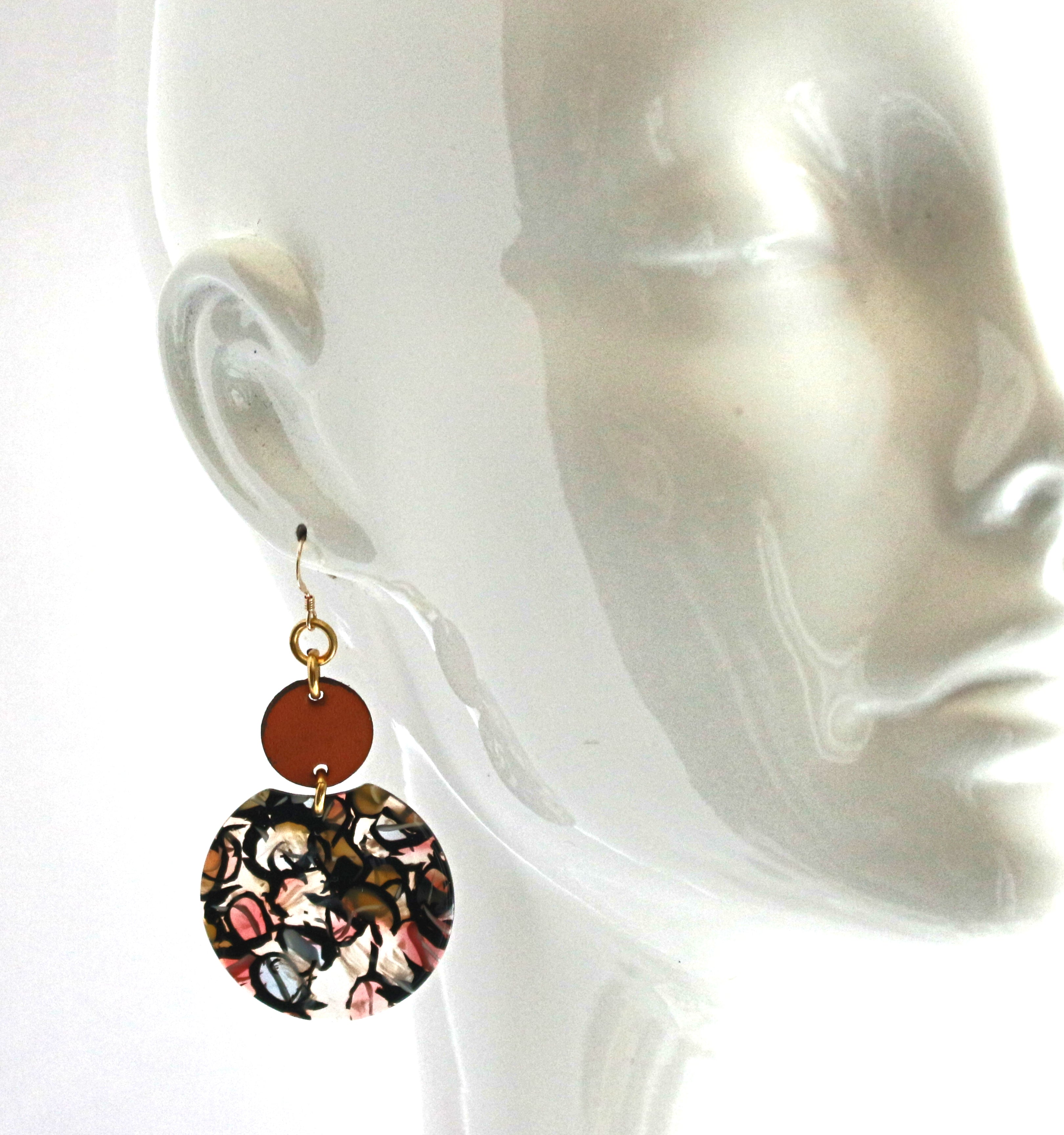 Courtney - Black Resin and leather earring