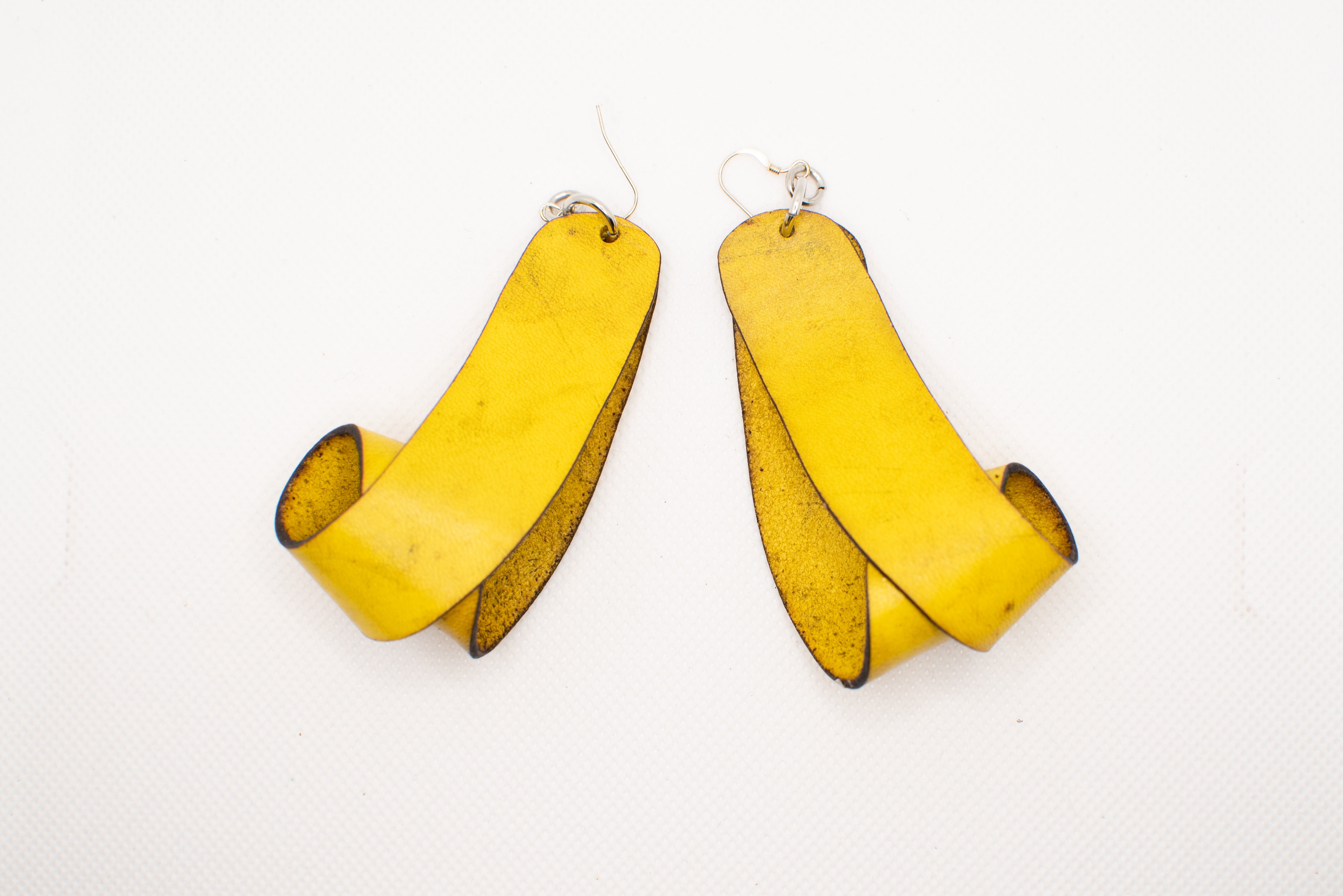The Carla Large Leather Earrings - Yellow Ochre (Hand Dyed)