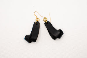 The Carla Small Leather Earrings - Black (Hand Dyed)