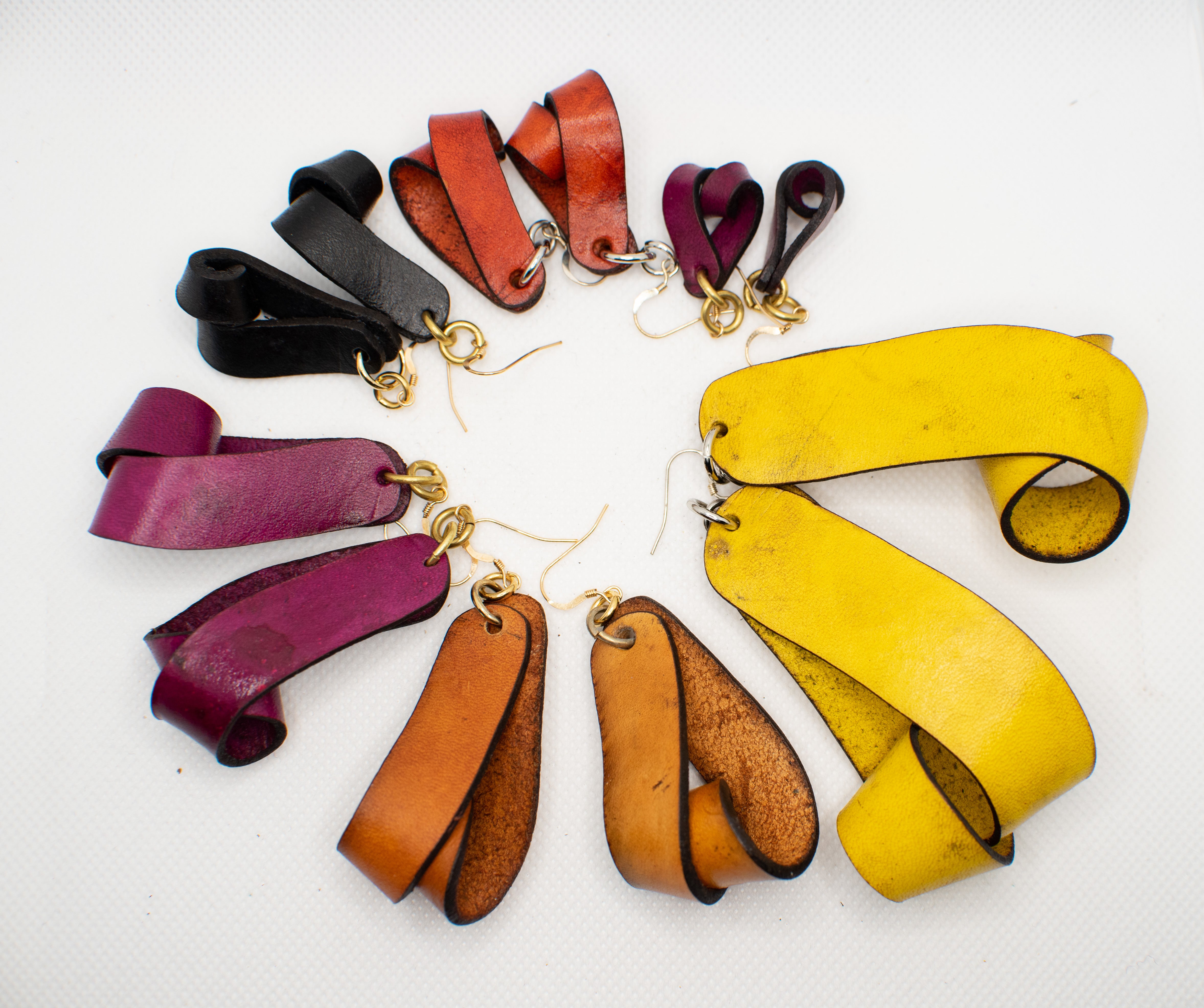 The Carla Large Leather Earrings - Yellow Ochre (Hand Dyed)