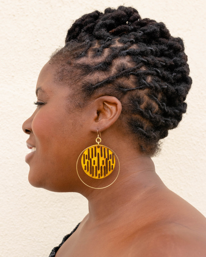Jazmine Large Leather Earrings - Yellow Ochre