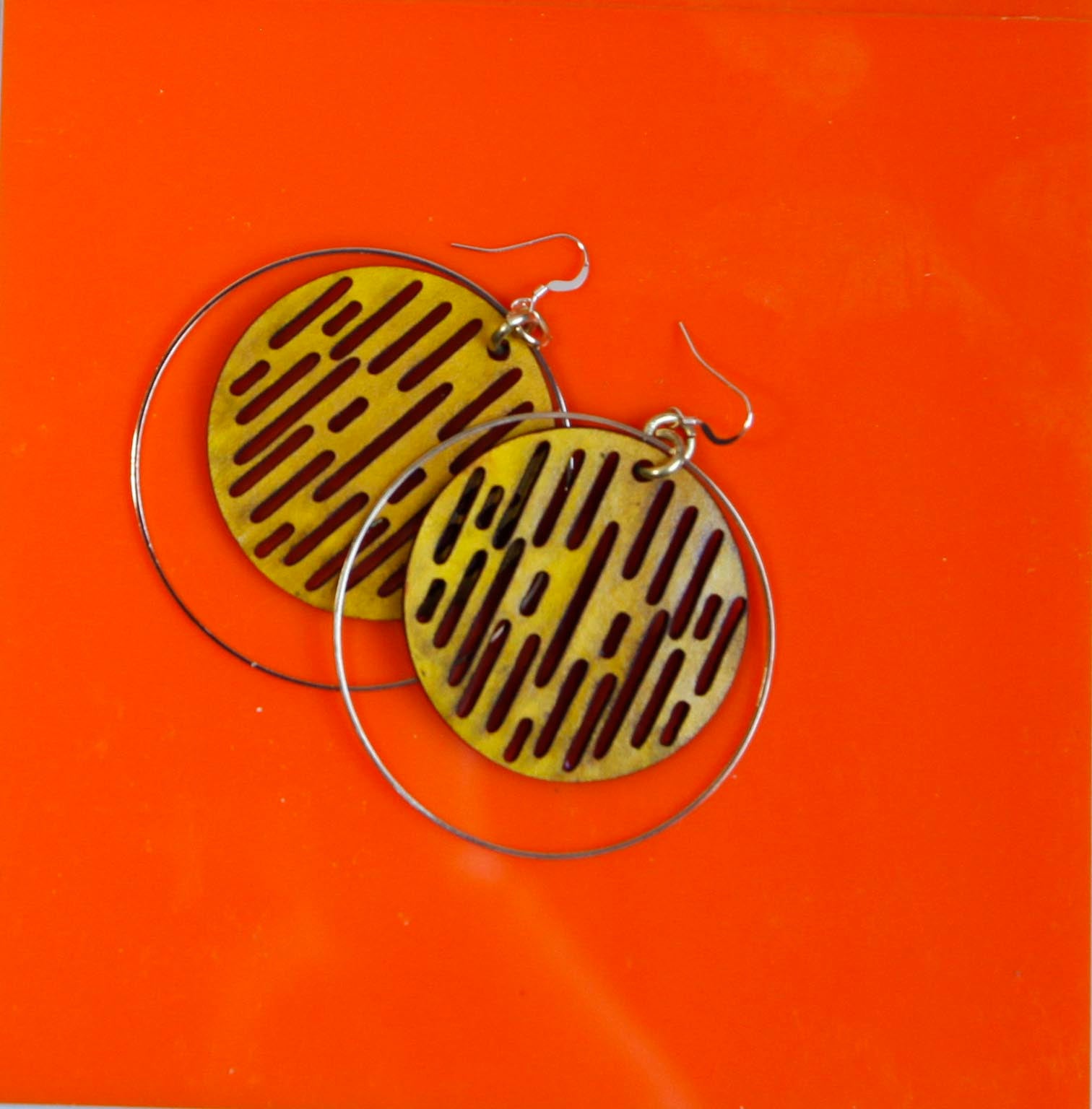 Jazmine Large Leather Earrings - Yellow Ochre - Amber Poitier Inc.
