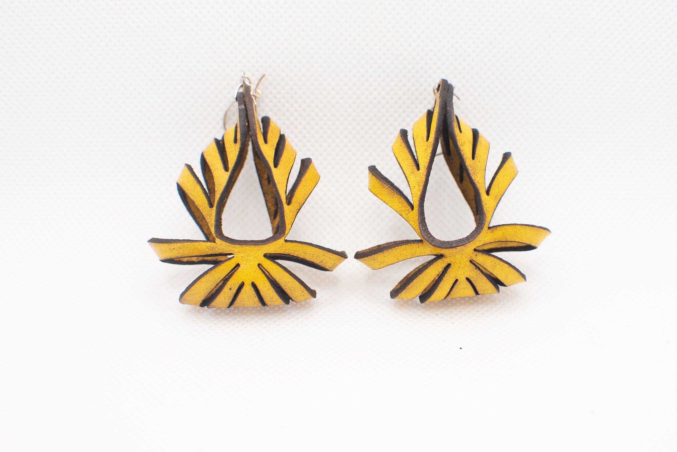 Ava Large Leather Earrings - Yellow Ochre (Hand Dyed)
